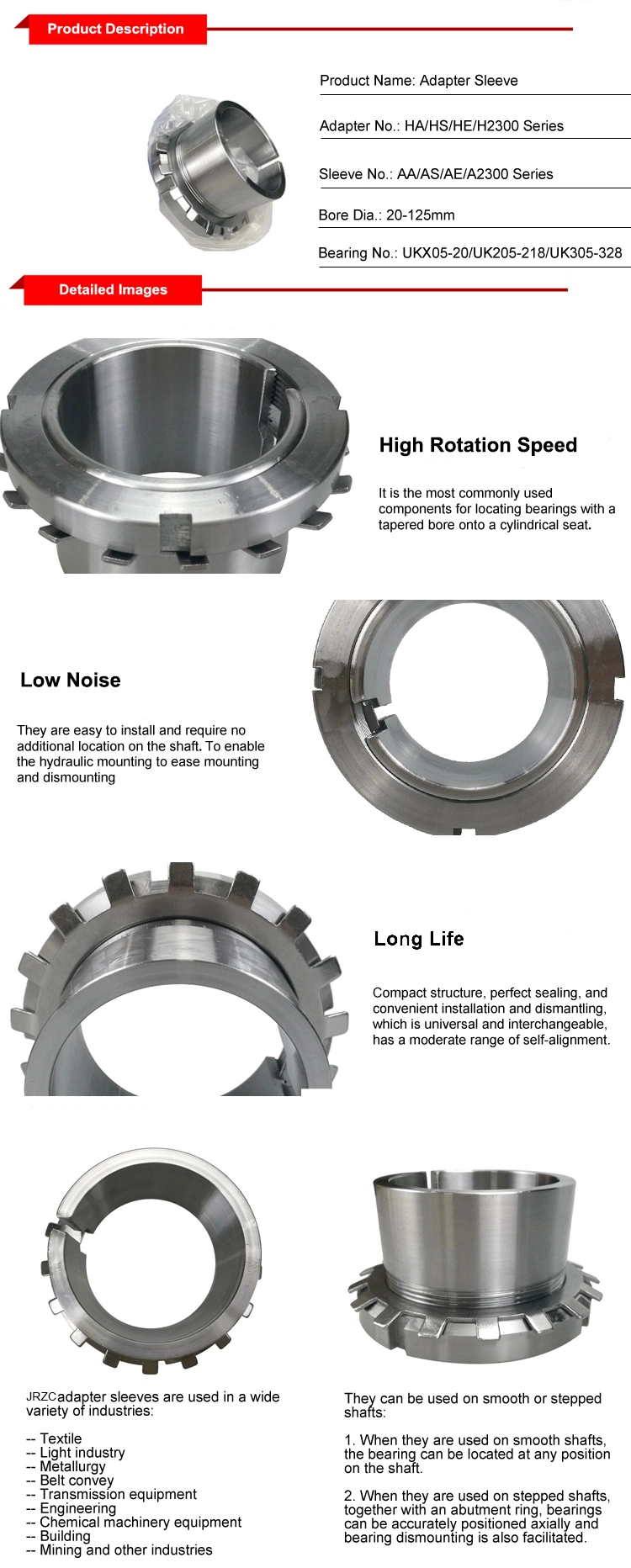 Distributor H Series Adapter Sleeve/Withdrawal Sleeve for Self-Aligning Roller Bearings